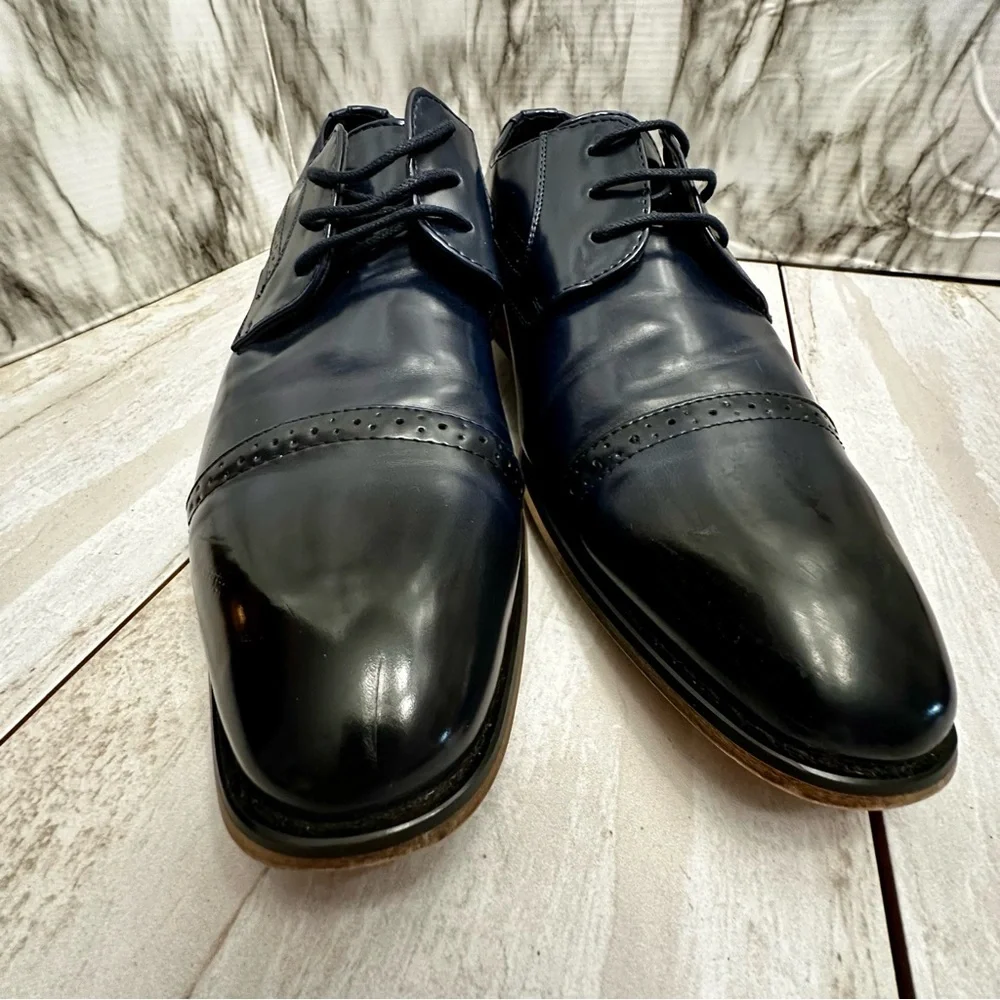 Classic Ombré Navy And Black Lace Up Derby Dress Shoes Office Evening Blokecore
